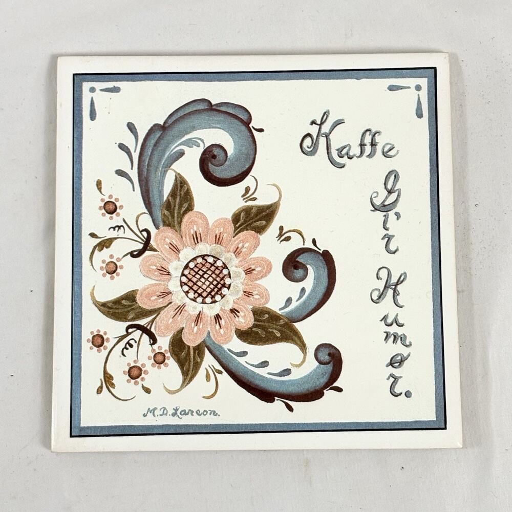Vintage Bergquist Imports Swedish Art Tile Trivet 6" Kaffe Ger Humor M D Larson